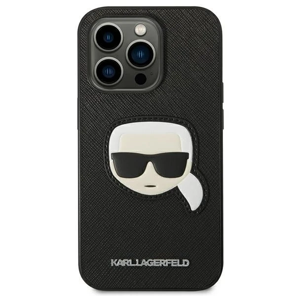 Handyschutzhülle Karl Lagerfeld KLHCP14LSAPKHK für Apple iPhone 14 Pro 6.1" schwarz/schwarz Hardcase Saffiano Karl`s Head Patch
